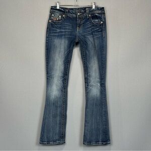 Miss Me Jeans Women 28 Blue Easy Boot Mid Rise Stretch Flap Pocket Distressed